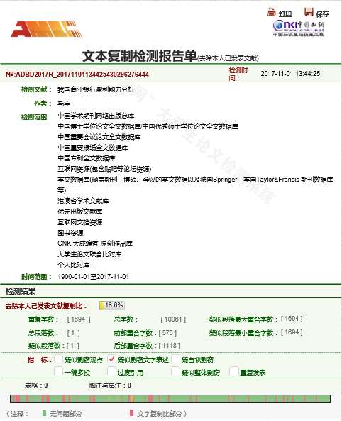 去除本人文字复制比: 此报告会去除本人已发表文献的重复部分